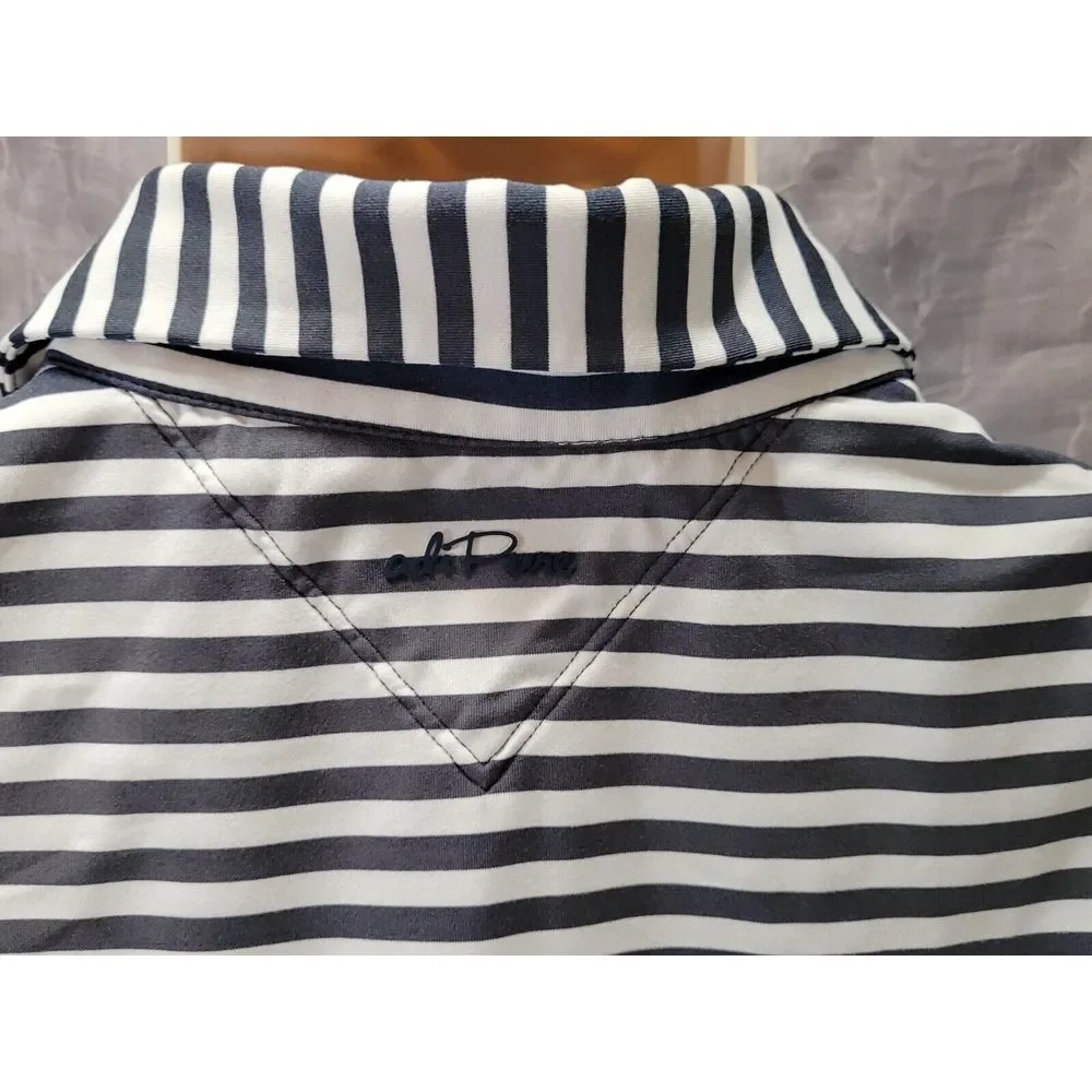 Adidas AdiPure Golf Polo Shirt Men's M Navy‎ White Striped Performance *READ*